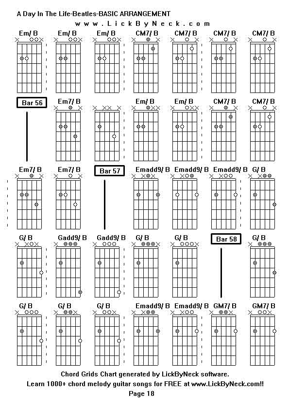 Chord Grids Chart of chord melody fingerstyle guitar song-A Day In The Life-Beatles-BASIC ARRANGEMENT,generated by LickByNeck software.